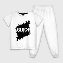Пижама хлопковая детская Глитч-эффект хаос в пикселях, цвет: белый
