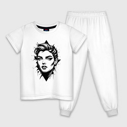 Пижама хлопковая детская Девушка в стиле поп-арт, цвет: белый
