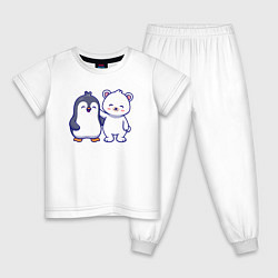 Пижама хлопковая детская Пингвин и белый медведь, цвет: белый