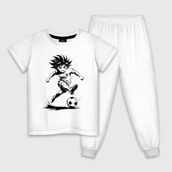 Пижама хлопковая детская Футбольная атака аниме, цвет: белый