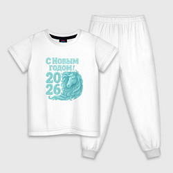 Пижама хлопковая детская С новым годом 2026 - лошадь, цвет: белый