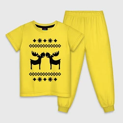 Пижама хлопковая детская Узор с оленями, цвет: желтый