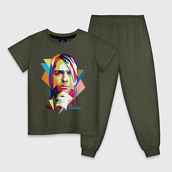 Пижама хлопковая детская Kurt Cobain: Colors, цвет: меланж-хаки