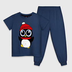Пижама хлопковая детская Удивленный пингвинчик, цвет: тёмно-синий