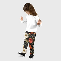 Брюки детские Цветочный паттерн на черном, цвет: 3D-принт — фото 2