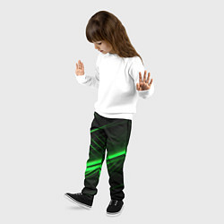 Брюки детские Зеленые полосы на черном фоне, цвет: 3D-принт — фото 2