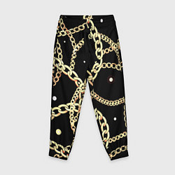 Брюки детские Золотые цепи на черном - ювелирные украшения патте, цвет: 3D-принт
