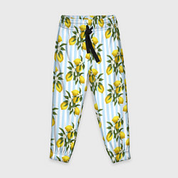 Брюки детские Ветка летних лимонов - голубые полосы, цвет: 3D-принт
