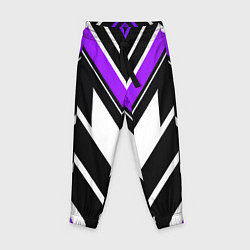 Брюки детские Фиолетово-белые полосы на чёрном фоне, цвет: 3D-принт