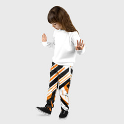 Брюки детские Чёрно-оранжевые полосы на белом фоне, цвет: 3D-принт — фото 2