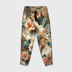 Детские брюки Цветы на кусках мрамора и леопардовом узоре