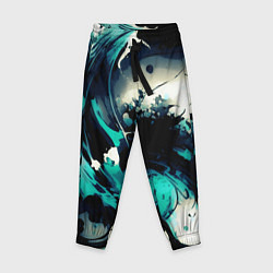 Детские брюки Чёрный с бирюзовым абстракция тёмные краски