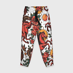 Брюки детские Красный конь в стиле татуировки, цвет: 3D-принт
