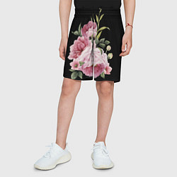 Шорты детские Пионы на чёрном, цвет: 3D-принт — фото 2