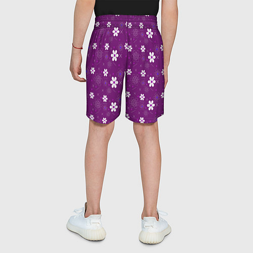 Детские шорты Узор цветы на фиолетовом фоне / 3D-принт – фото 4