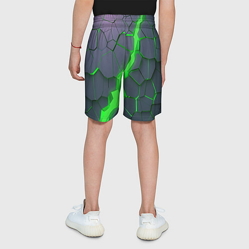 Детские шорты ЗЕЛЕНЫЙ РАЗЛОМ 3Д РАЗЛОМ / 3D-принт – фото 4
