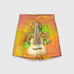 Шорты детские Гитара и подсолнухи, цвет: 3D-принт