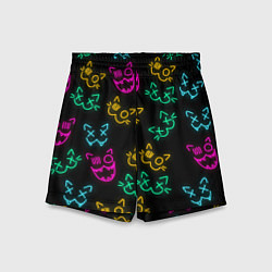 Шорты детские НЕОНОВЫЕ КОТИКИ NEON FACES CATS, цвет: 3D-принт