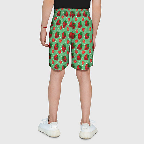 Детские шорты Клубника на зеленом фоне / 3D-принт – фото 4