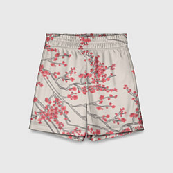 Шорты детские Красные цветы на ветках, цвет: 3D-принт