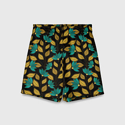 Шорты детские Золотые и зеленые листья, цвет: 3D-принт