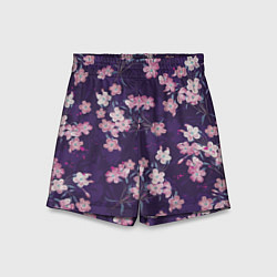 Шорты детские Цветы Розовые На Фиолетовом Фоне, цвет: 3D-принт