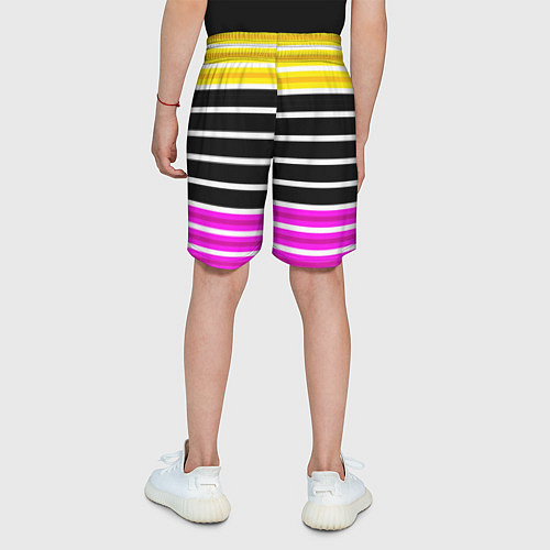 Детские шорты Желтые розовые и черные полосы на белом / 3D-принт – фото 4