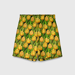 Шорты детские Желтые тюльпаны паттерн, цвет: 3D-принт