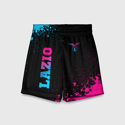 Шорты детские Lazio - neon gradient: символ и надпись вертикальн, цвет: 3D-принт