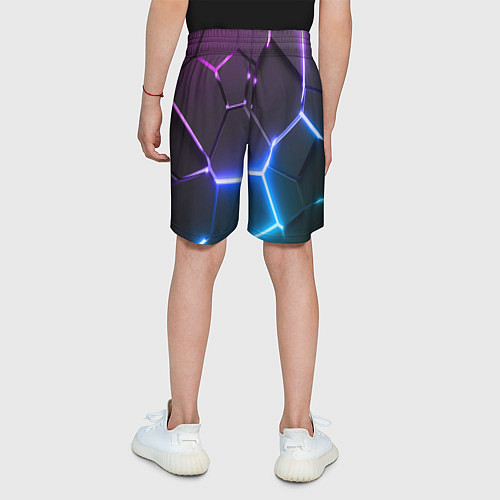 Детские шорты Фиолетовый градиент - неоновые геометрические плит / 3D-принт – фото 4