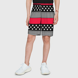 Шорты детские Red and black pattern with stripes and stars, цвет: 3D-принт — фото 2