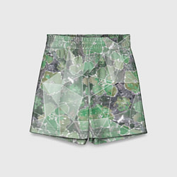 Детские шорты Зеленые цветы на сером мраморном фоне