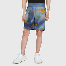 Шорты детские Абстрактные мазки красок и силуэт - Синий, цвет: 3D-принт — фото 2