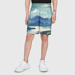 Шорты детские Река в горах - акварельный рисунок, цвет: 3D-принт — фото 2