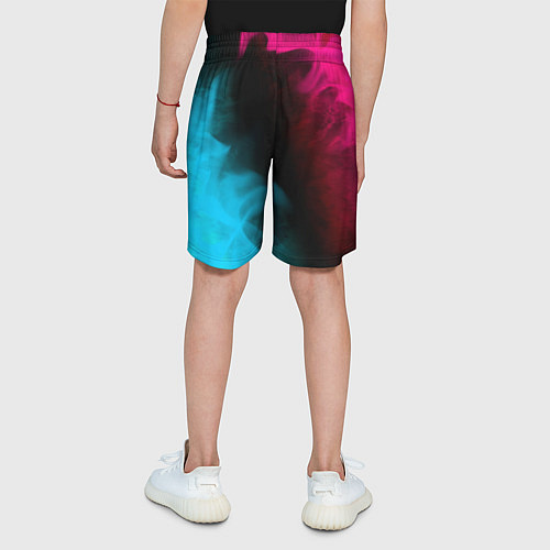 Детские шорты Saab - neon gradient: надпись, символ / 3D-принт – фото 4