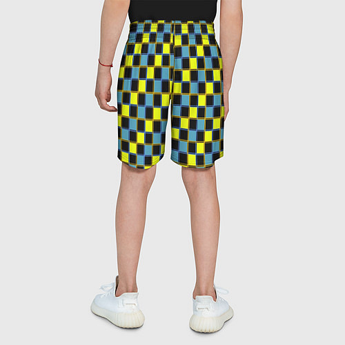 Детские шорты Желто-синий клетчатый яркий неоновый узор / 3D-принт – фото 4