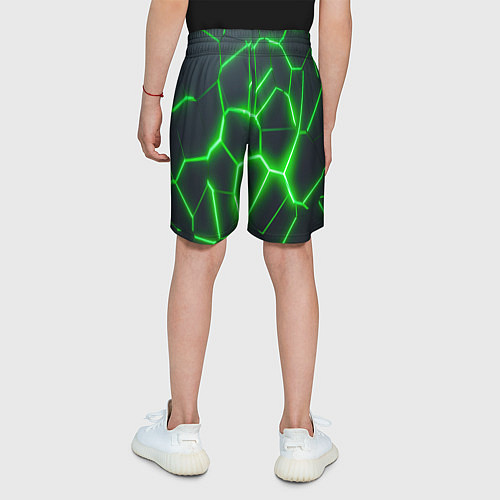 Детские шорты Зелёные неоновые плиты / 3D-принт – фото 4