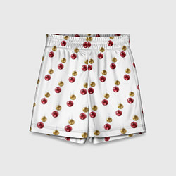 Шорты детские Золотые и красные елочные шары - паттерн, цвет: 3D-принт