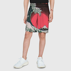 Шорты детские Японская волна в красном цвете, цвет: 3D-принт — фото 2