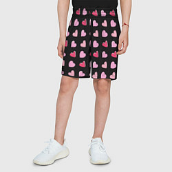 Шорты детские Валентинки на черном фоне, цвет: 3D-принт — фото 2
