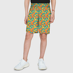 Шорты детские Дольки апельсина на синем фоне, цвет: 3D-принт — фото 2