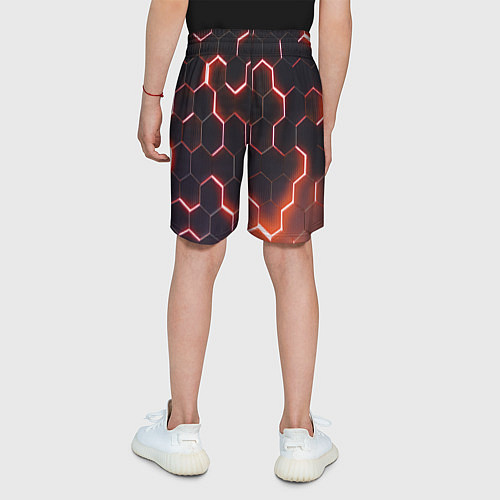 Детские шорты Неоновые соты в стиле киберпанка / 3D-принт – фото 4