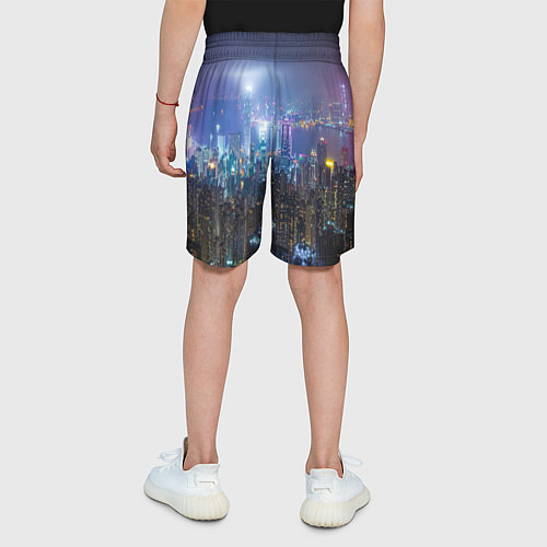 Детские шорты Большой город в розово-голубых огнях / 3D-принт – фото 4