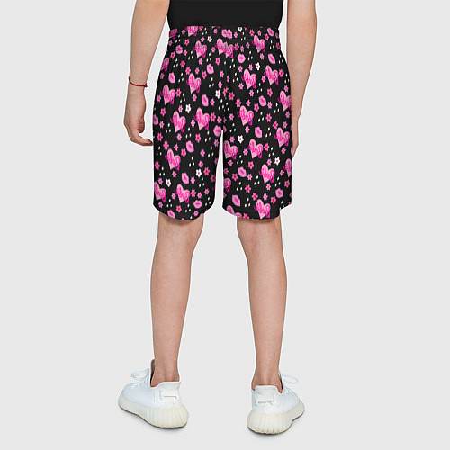 Детские шорты Черный фон, барби и цветы / 3D-принт – фото 4