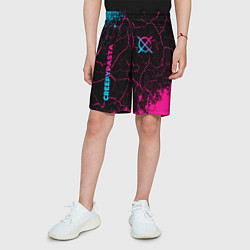 Шорты детские CreepyPasta - neon gradient: надпись, символ, цвет: 3D-принт — фото 2