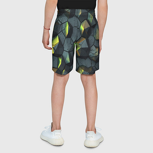 Детские шорты Черная текстура с зелеными камнями / 3D-принт – фото 4