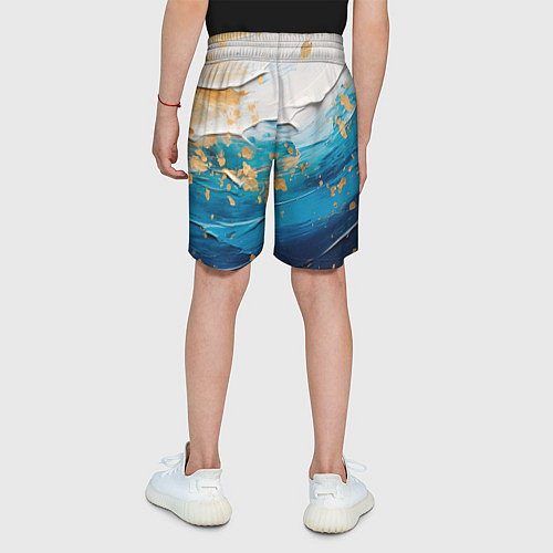 Детские шорты Белый, синий, золотой импасто абстракция / 3D-принт – фото 4
