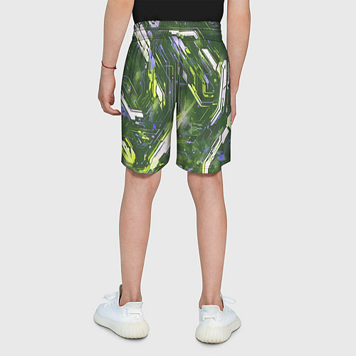 Детские шорты Космические кибер схемы зелёные / 3D-принт – фото 4