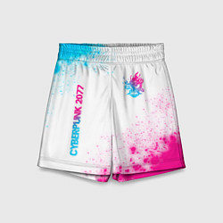 Шорты детские Cyberpunk 2077 neon gradient style: надпись, симво, цвет: 3D-принт