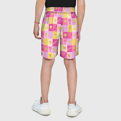 Детские шорты Барби: желтые и розовые квадраты паттерн / 3D-принт – фото 4